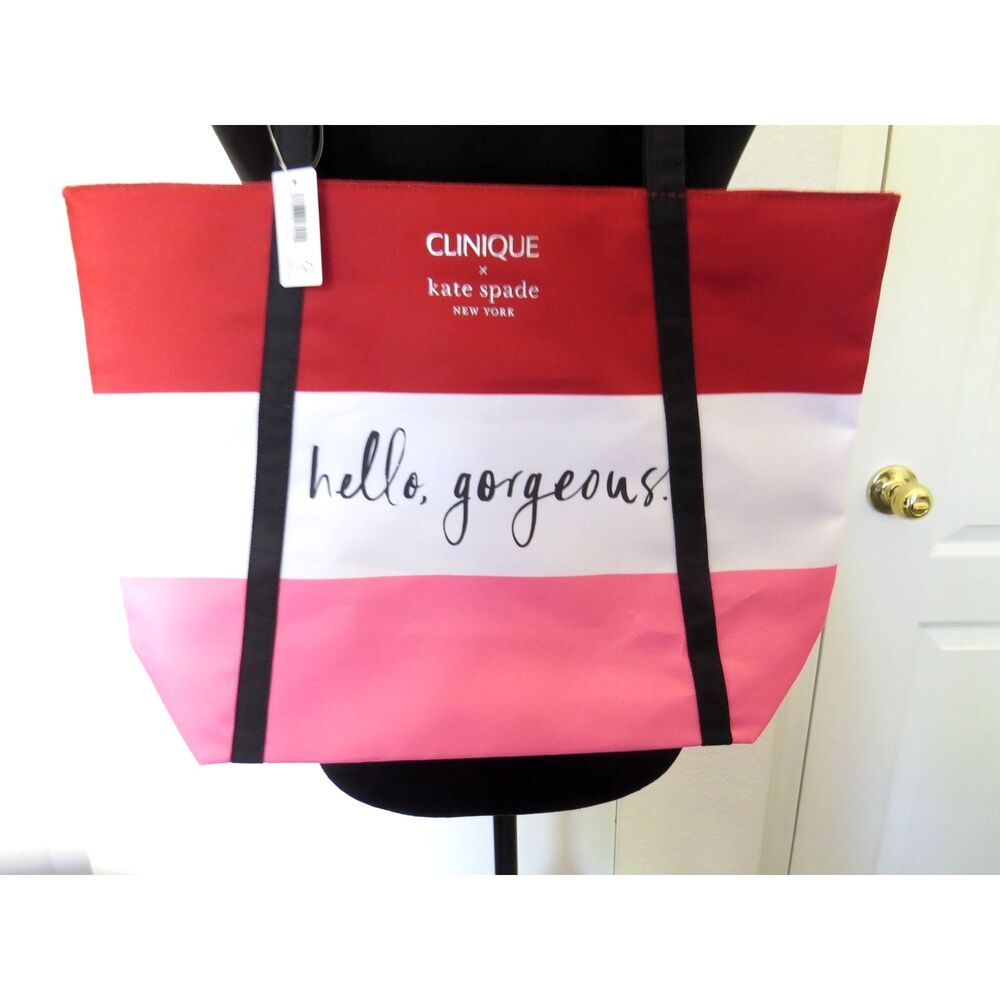 Clinique x Kate Spade New York "Hello Gorgeous" Striped Canvas Tote Bag NWT